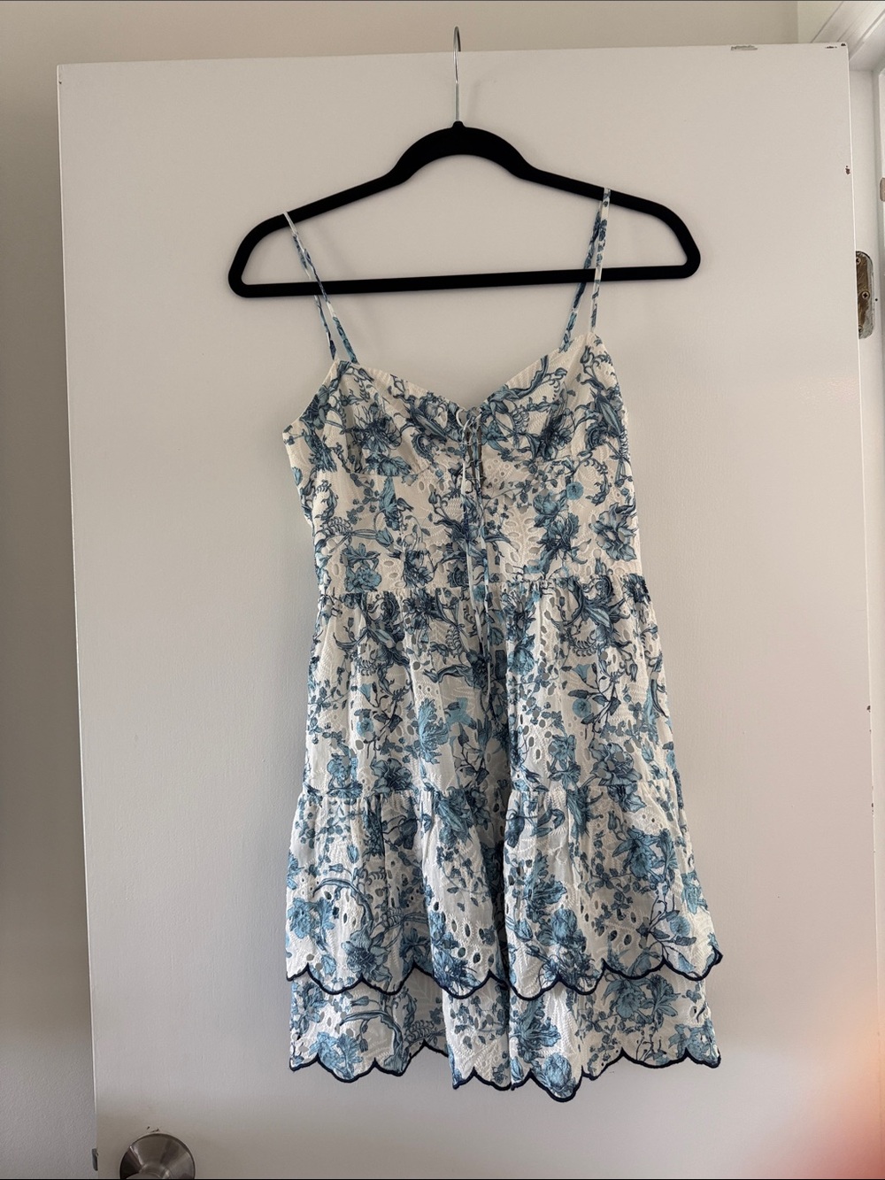 Alice + Olivia White and Blue Floral Tiered Sundress